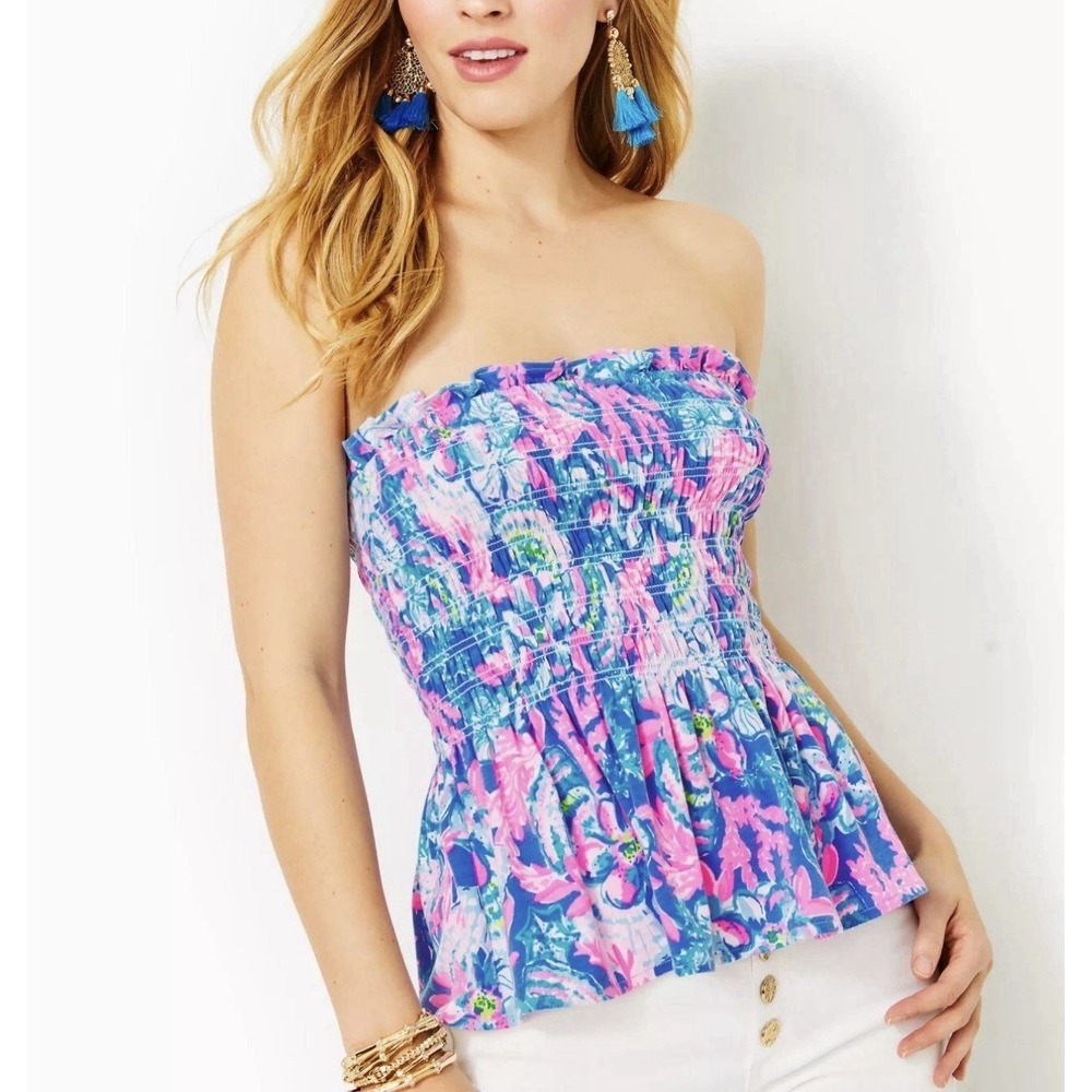 Lilly Pulitzer Jadis Tube Top Blue Tang Sitting Seaside‎ Size XS Strapless NWT